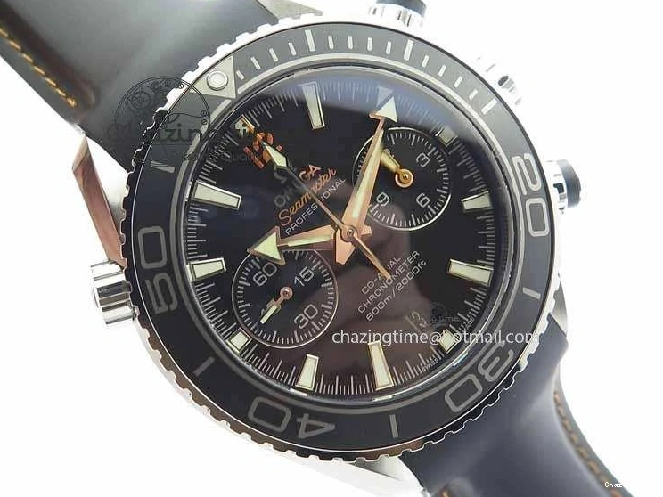 0429 Planet Ocean Master Chrono 45mm SS OM 1:1 Best Edition Black Dial Orange 12 On Rubber Strap A Durable 8169